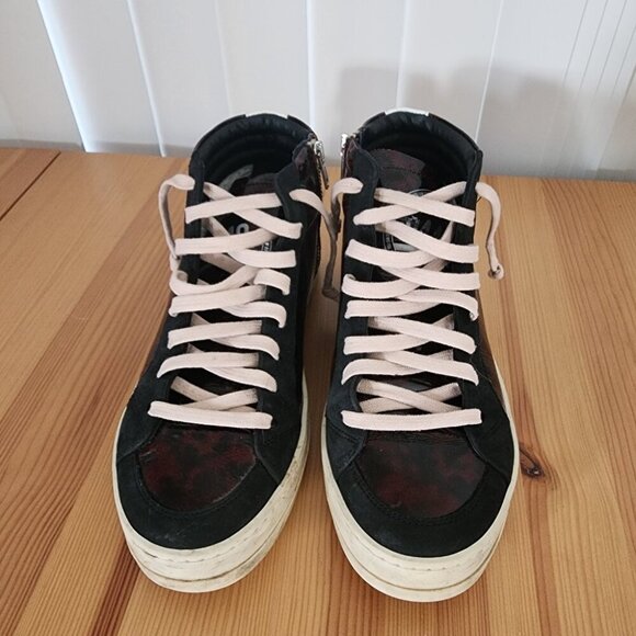 P448 Women's Skate High Top Leather Tortiseshell Sneakers - Picture 3 of 9